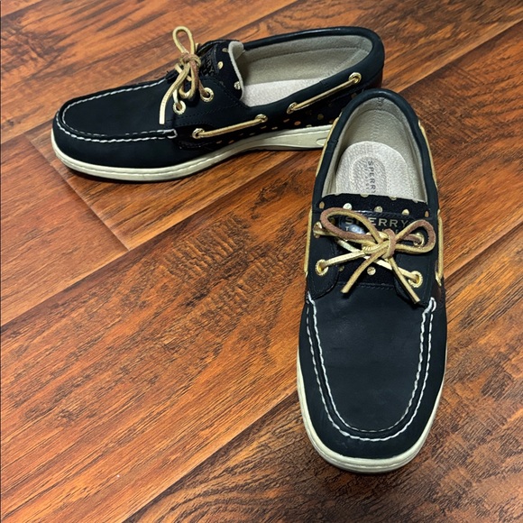 Sperry Shoes - Sperry Women Top-Sider Black Gold Dot Leather Boat Shoe Sz 8.5